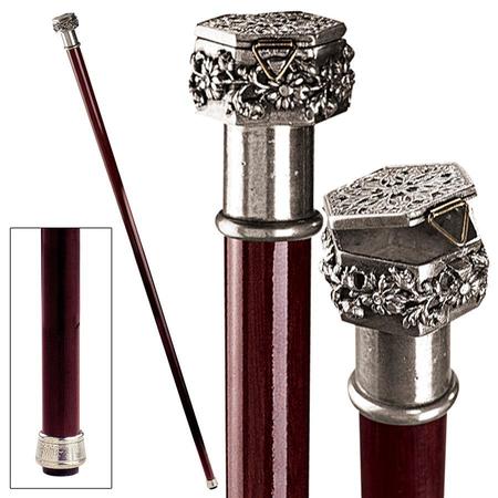 DESIGN TOSCANO The Padrone Collection: Ornate Pill Box Pewter Walking Stick PA90109